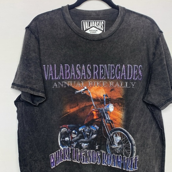Valabasas Black Short Sleeve Tee with Vintage Motorcycle Graphic - Picture 2 of 8